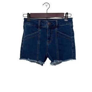 American Eagle Outfitters AEO Womens Denim MIDI Shorts Size 0 Fray Hem Stretch